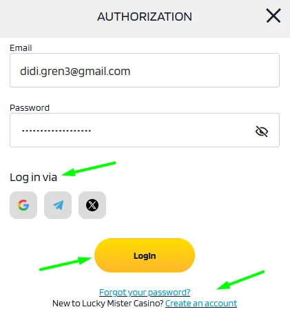 quick log in form